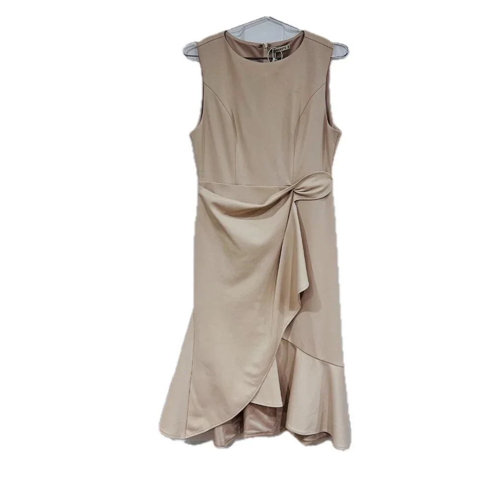 FEHAUTE NWT Apricot White Sleeveless Midi Elegant Dress with Waist Twist, 8 - Picture 6 of 10